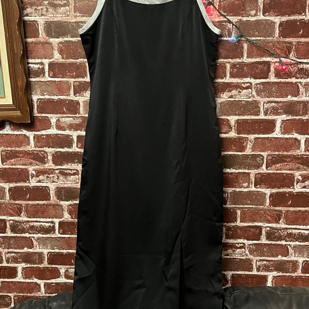 Icons Vintage 90s Black & Silver Satin Maxi Dress Large